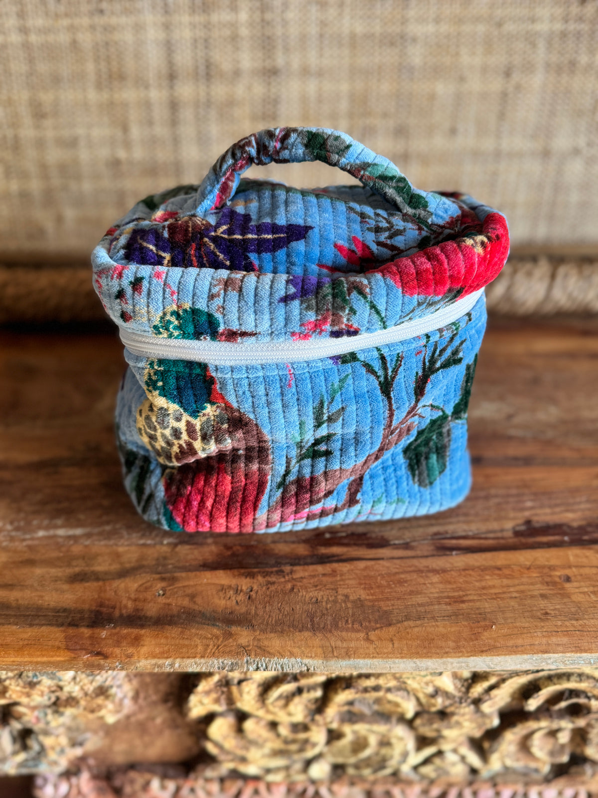 Velvet Makeup Pouch With Handle