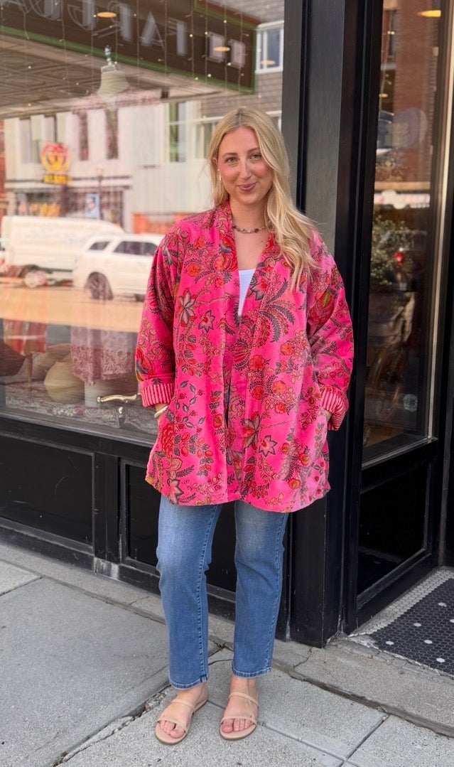 Velvet Free Size Hot Pink & Floral Jacket