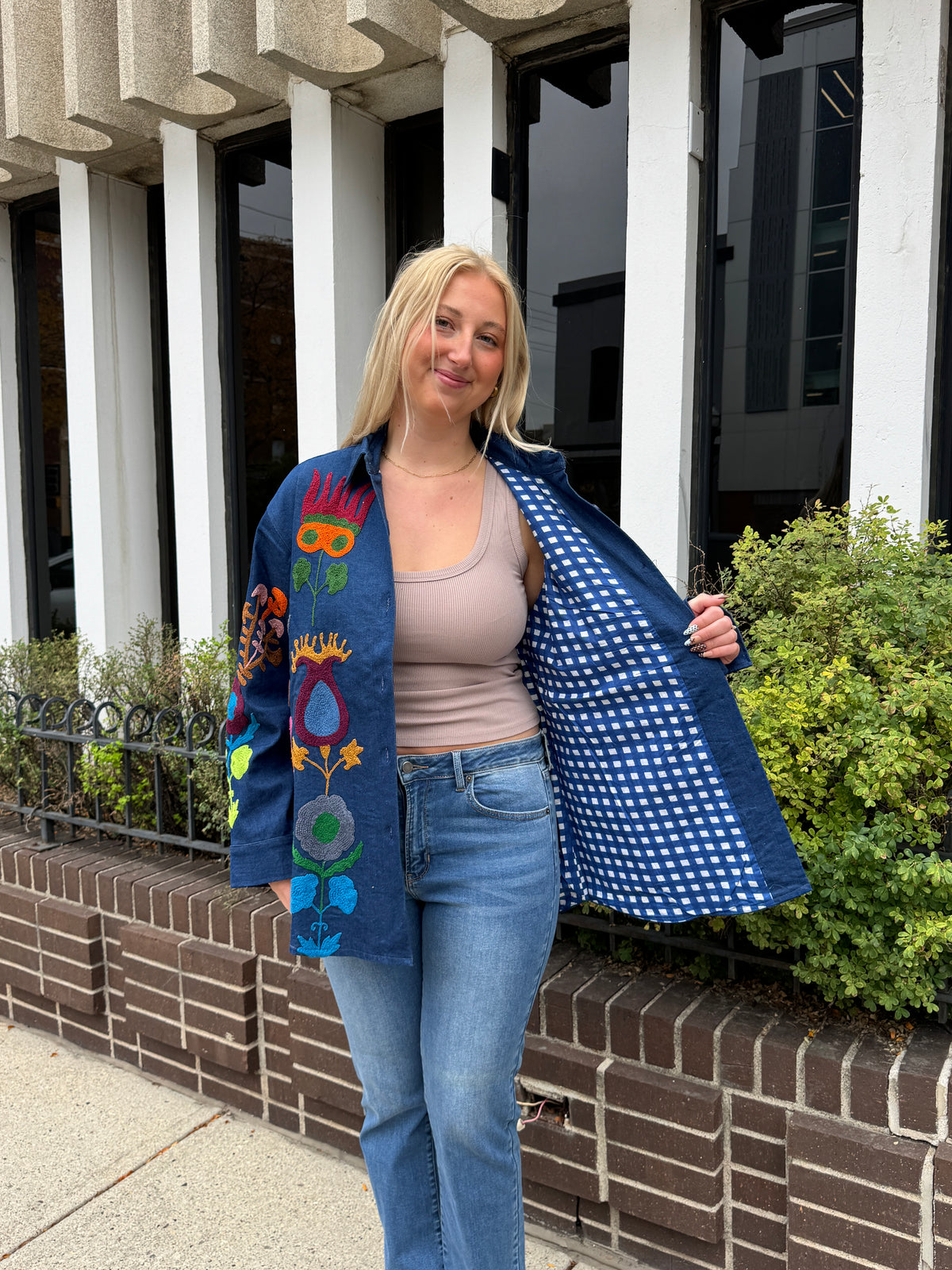 6. Denim Hand Embroidered Jacket