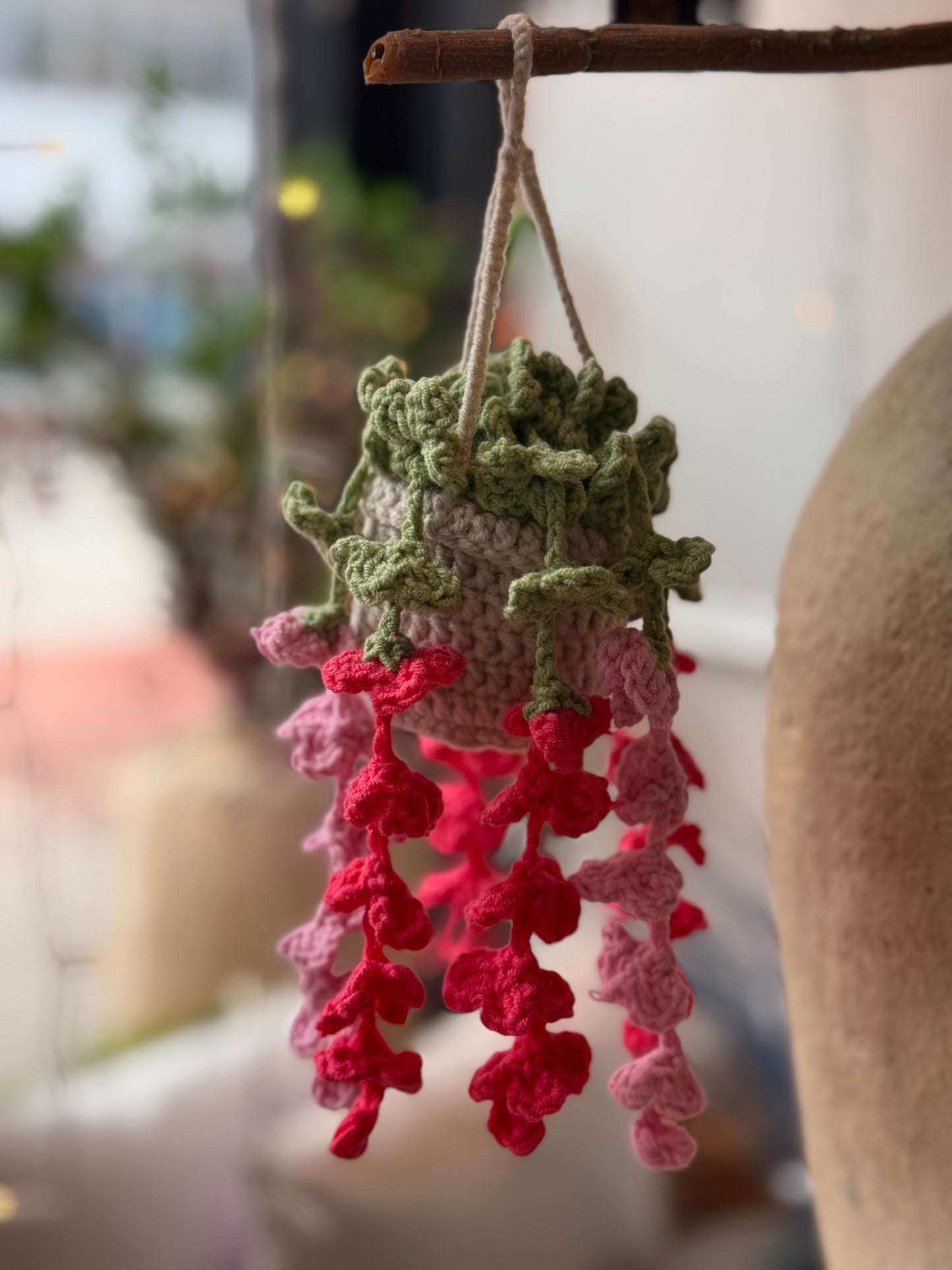 Hand Crocheted Pink Wisteria Hanging Basket