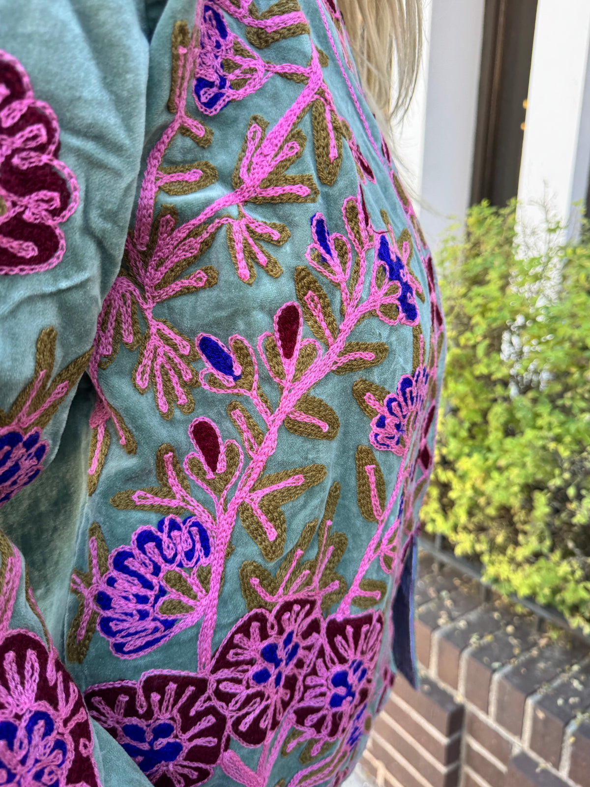 Green Velvet Suzani Embroidered Jacket Free Size