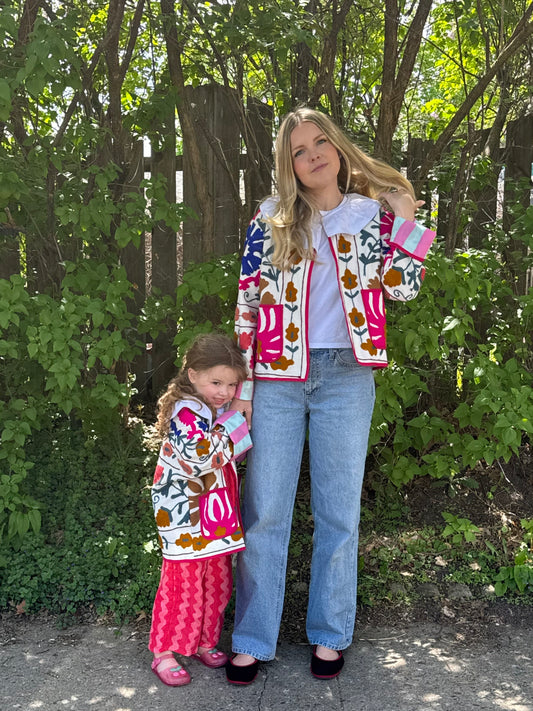 Embroidered White Ruffle Jacket