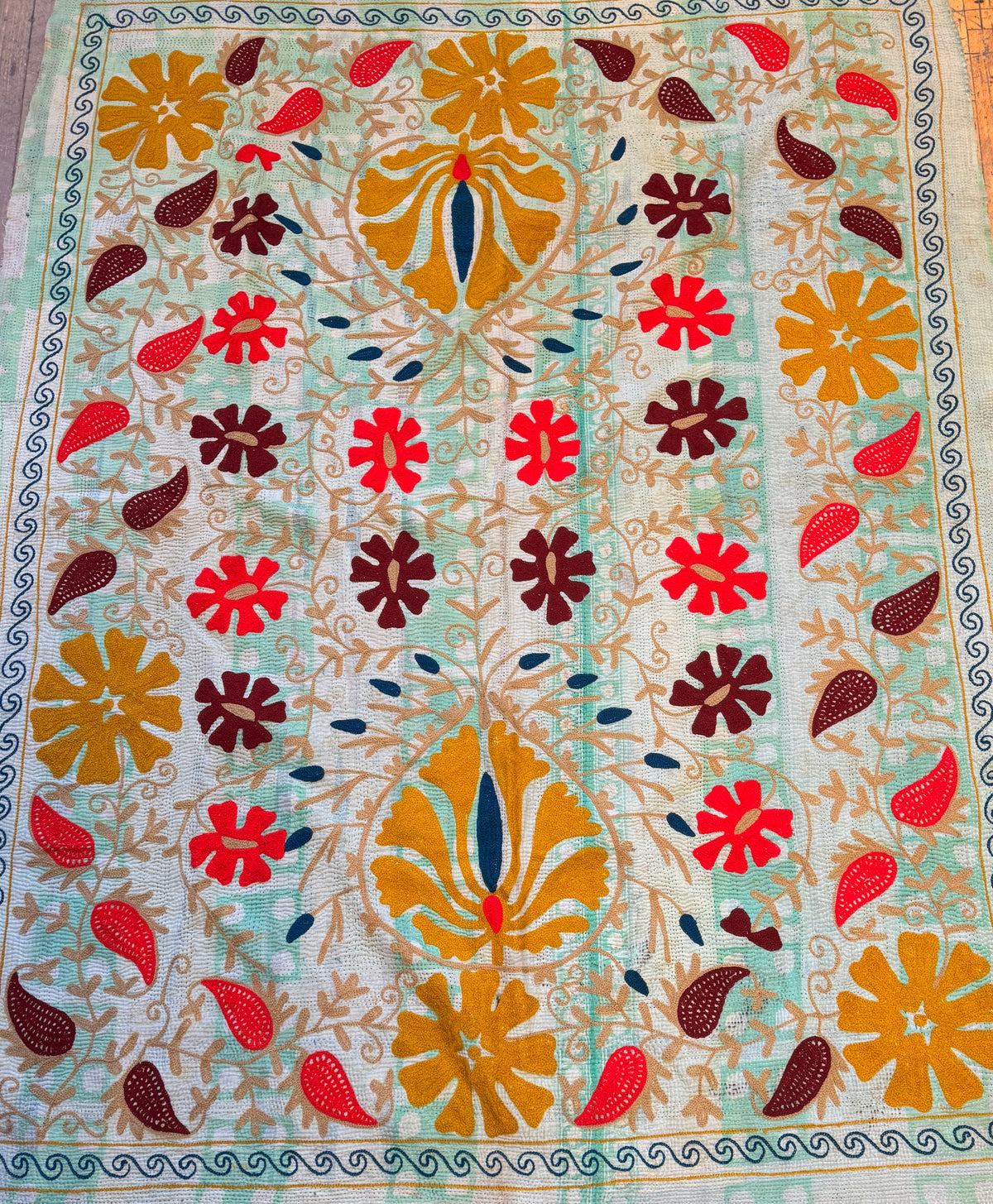 8A. Vintage Kantha Suzani Throw 74" x 60"