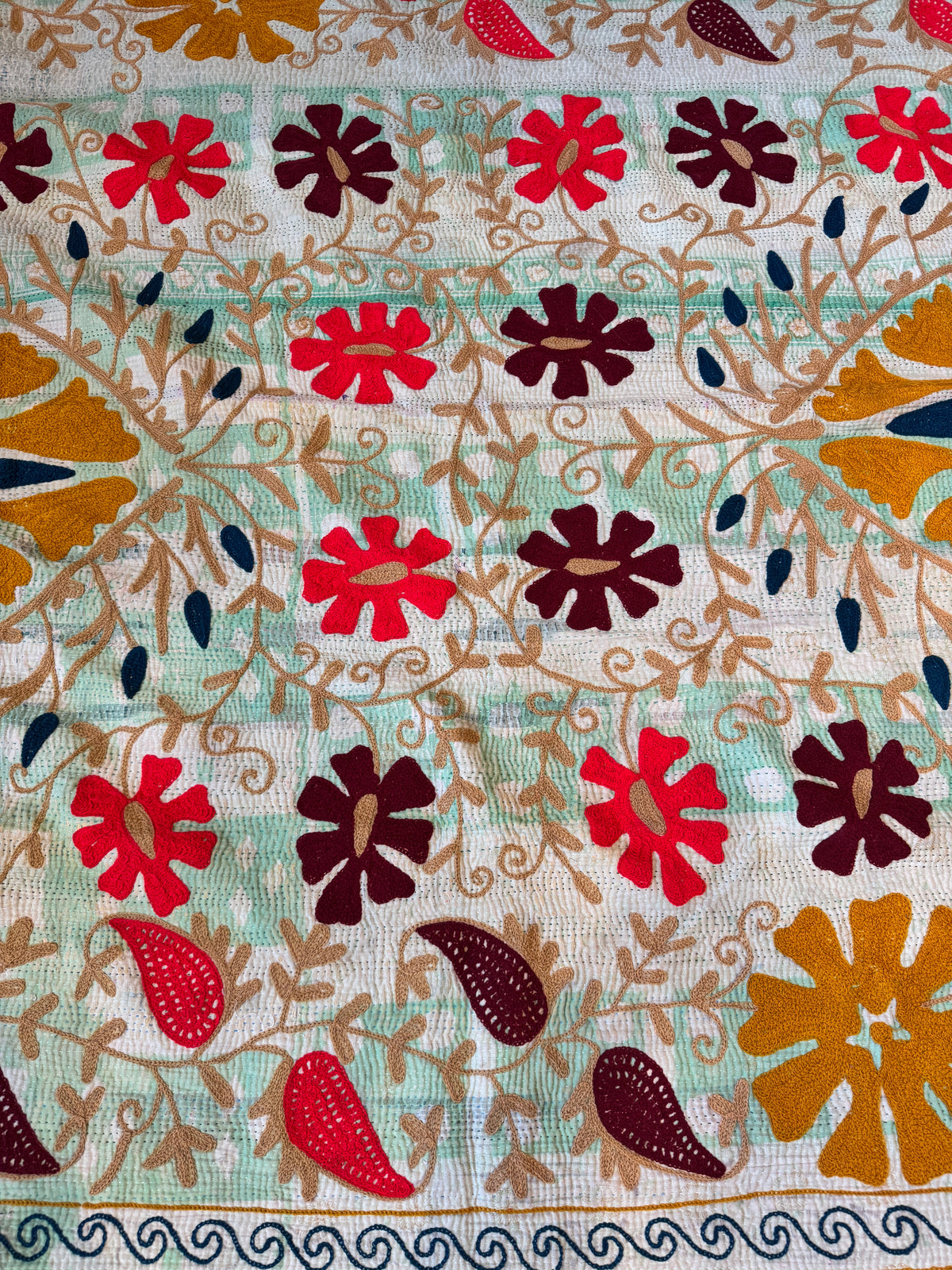 8A. Vintage Kantha Suzani Throw 74" x 60"