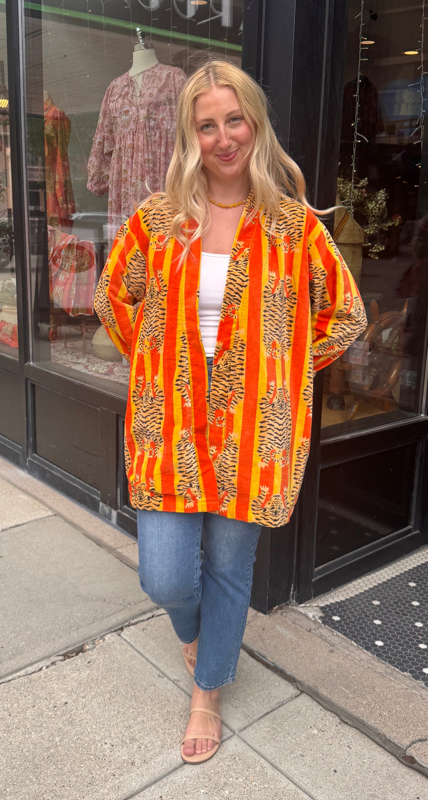 Free Size Velvet Orange & Yellow Tiger Stripe Jacket