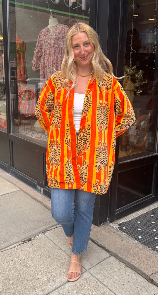 Free Size Velvet Orange & Yellow Tiger Stripe Jacket