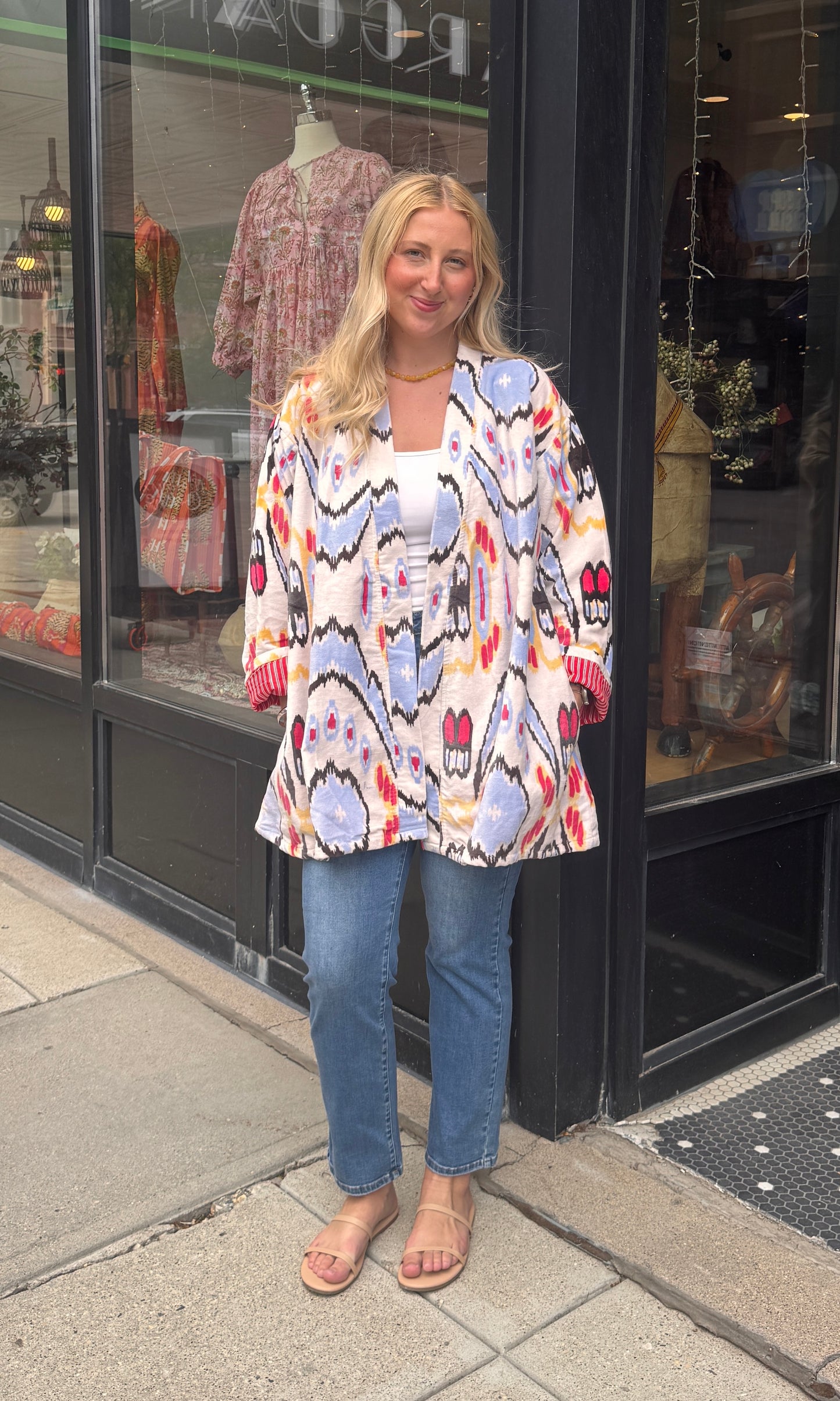 Free Size Velvet White & Multi Designed Jacket