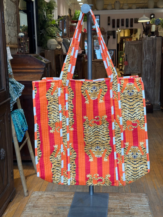 Orange Tiger Stripe Cotton Tote
