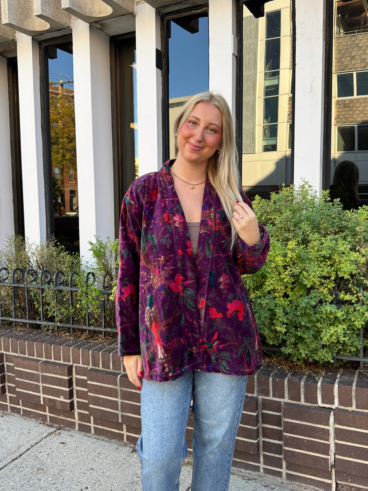 Free Size Velvet Purple & Birds Jacket