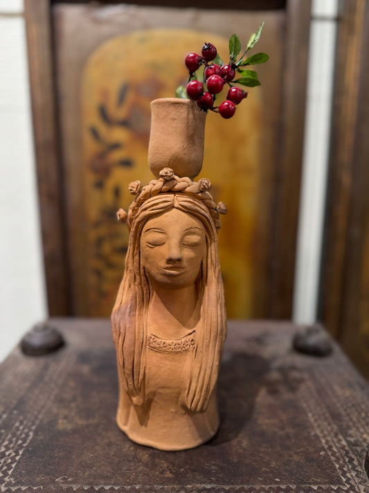 Handmade Pottery Lady Candle Holder made in San Antonio Castillo Velasco