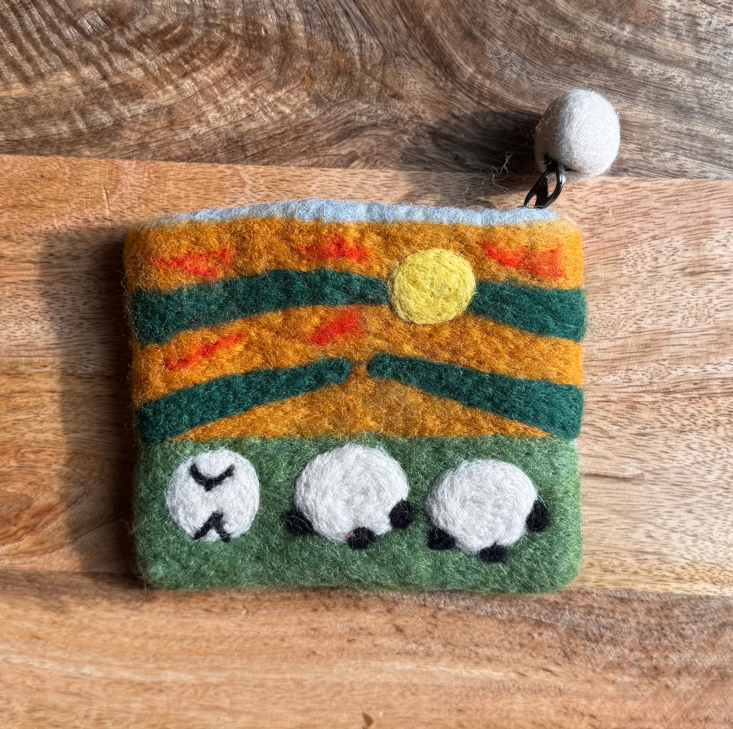Handmade Felted Wool Sheep In The Sunset Coin Purse