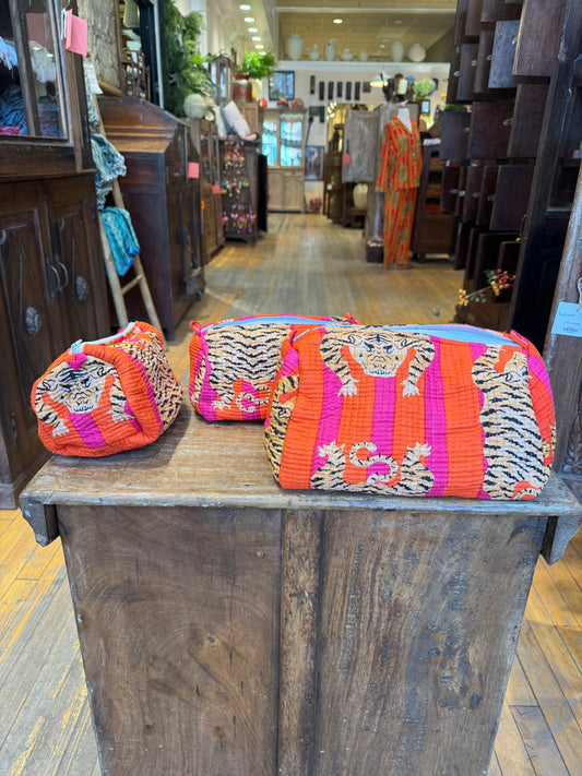 Three Piece Tiger Orange & Hot Pink Zipper Bags