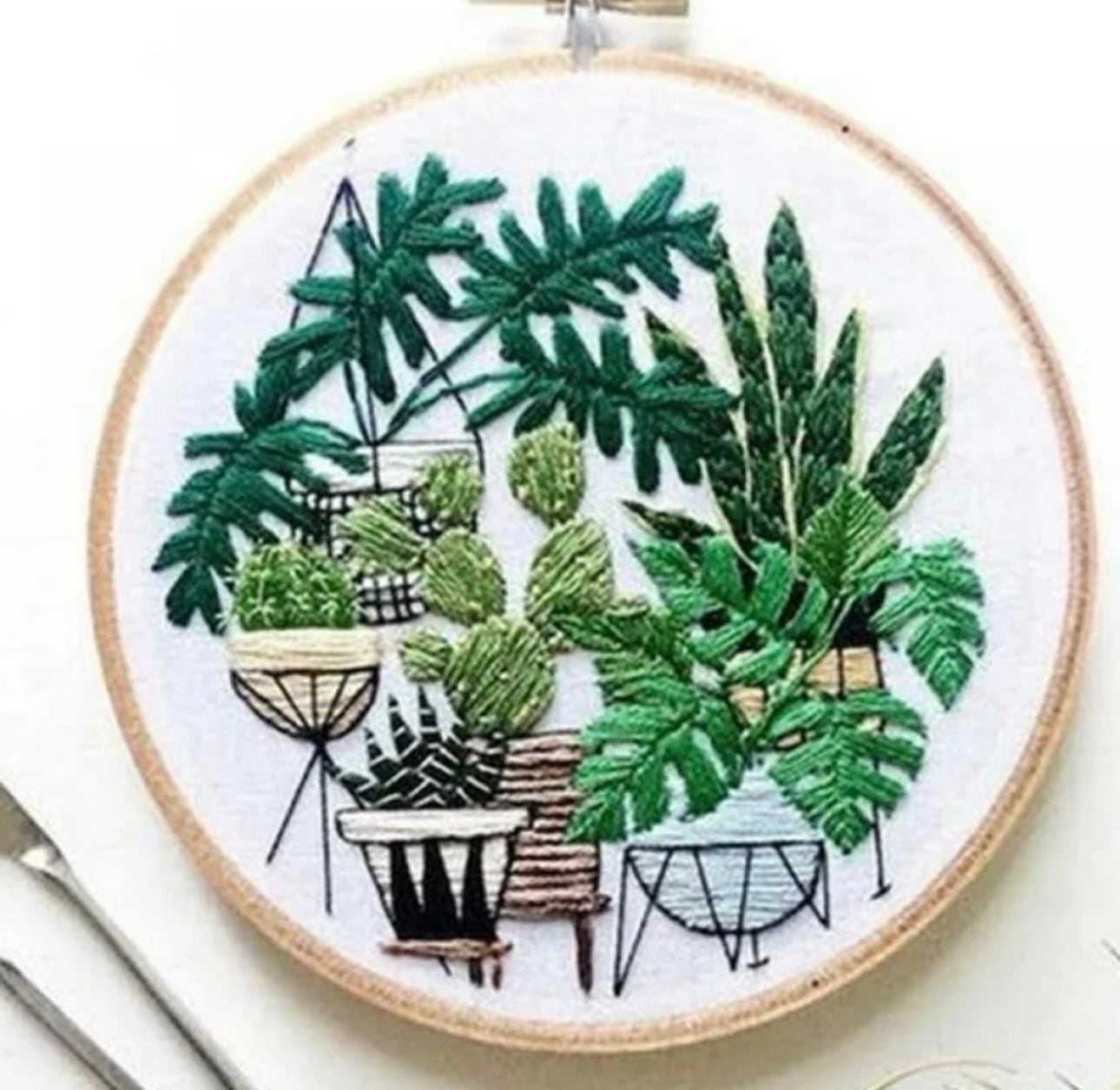 Blue Planter & Flowers Cross Stitch Kit