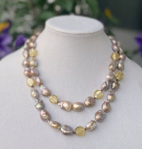 Pink Champagne Pearl Natural Double Strand Necklace