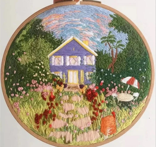 Purple Cottage Cross Stitch Kit