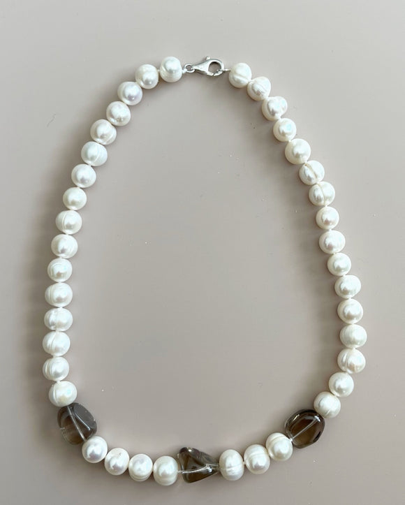 Smoky Quartz & Baroque Pearl Necklace