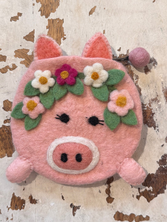 Little Piggy Handmade Wool Coin Purse