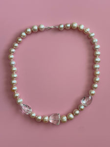 Pink Baroque Pearl & Clear Natural Crystal Necklace