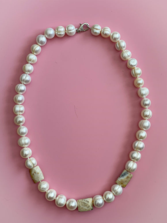 Unique Cream Agate & Baroque Pearl Necklace