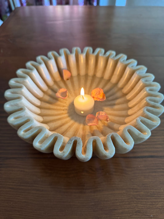 XL Round Fluted Marble Bowl