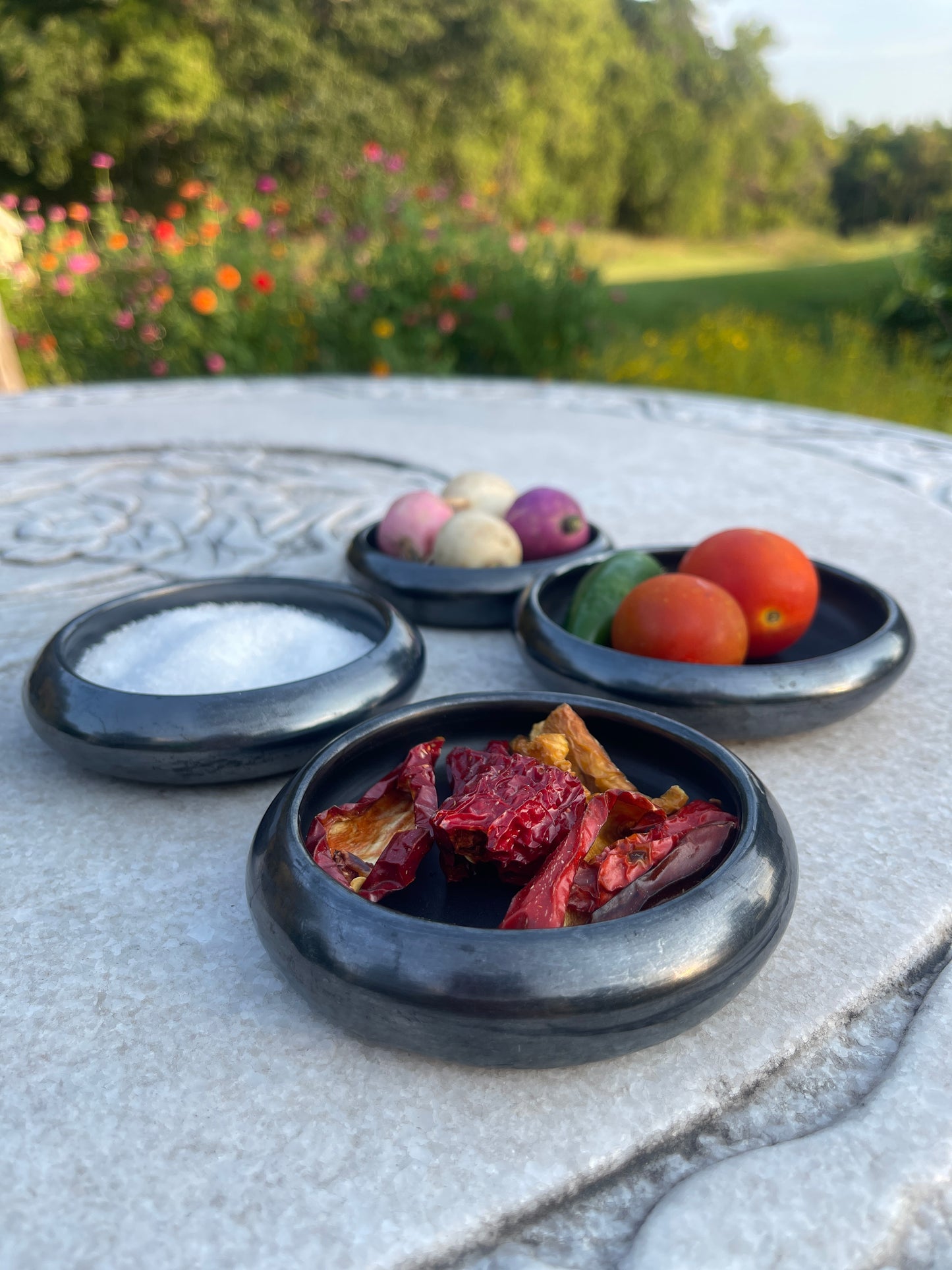 Wide Shallow Black Pottery Bowl