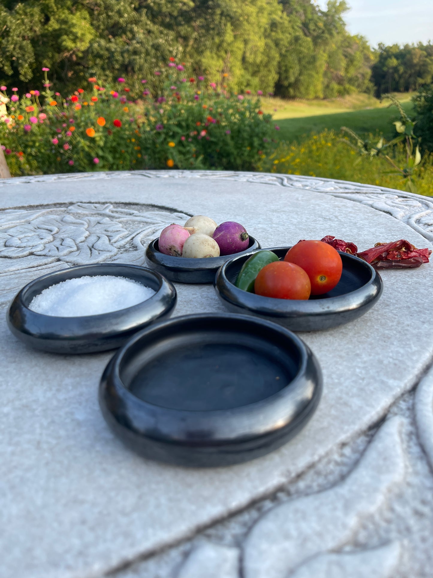 Wide Shallow Black Pottery Bowl