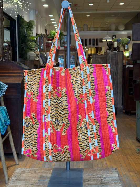 Hot Pink & Orange Cotton Tiger Tote