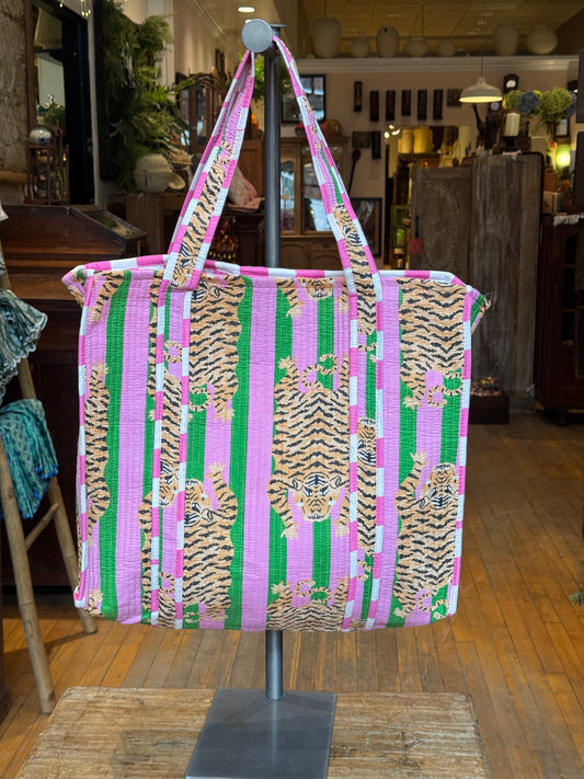 Pink & Green Cotton Tiger Tote