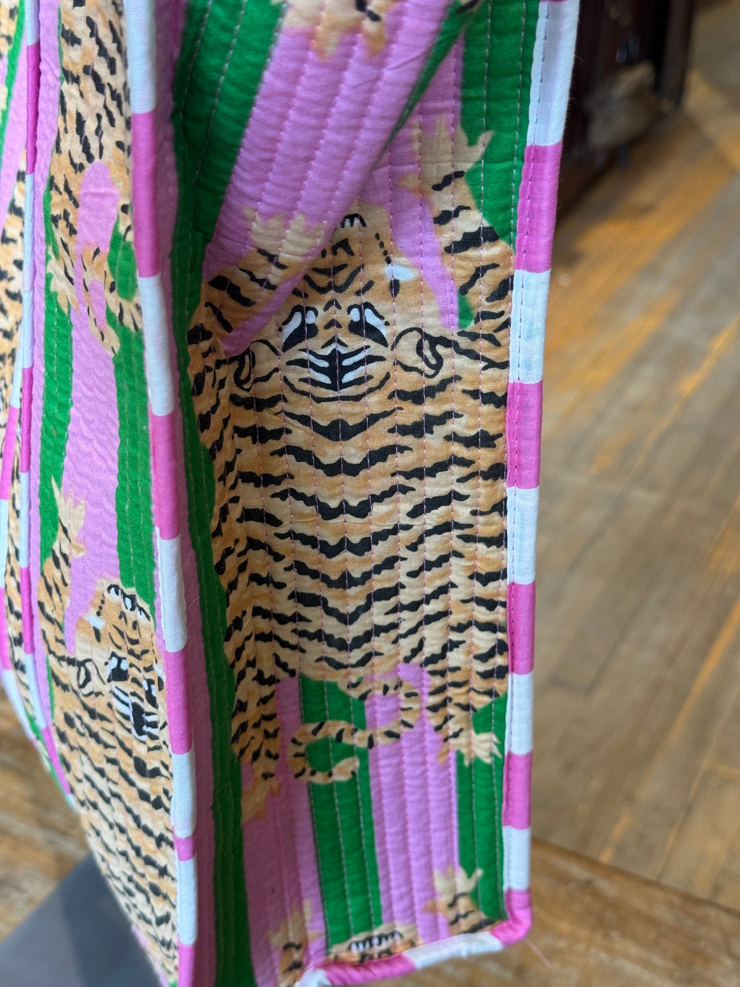 Pink & Green Cotton Tiger Tote