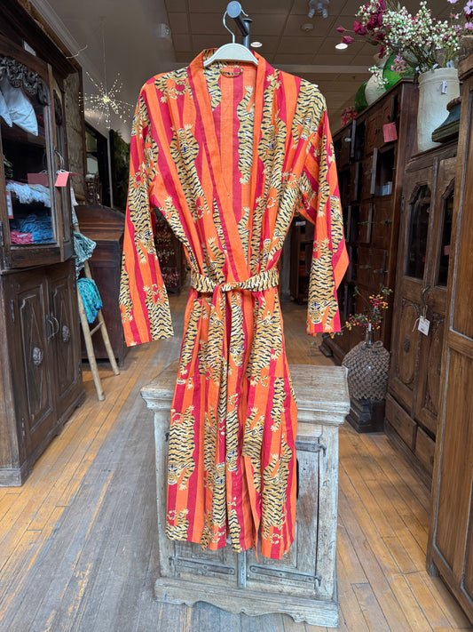 Tiger Print Orange Stripe Bathrobe