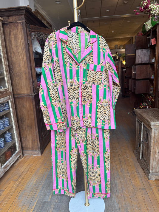 Tiger Print Pink & Green Pajama Set