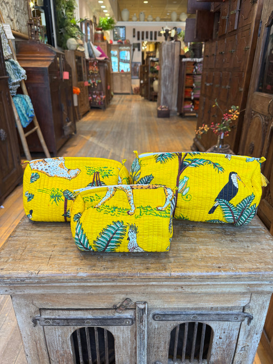 Yellow Jungle Print Three Piece Toiletry Bag