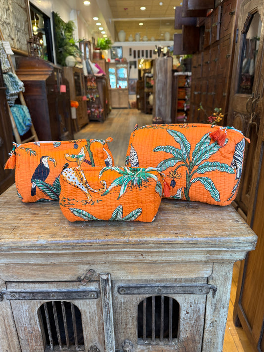 Orange Jungle Three Piece Toiletry Bag