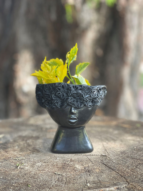 Oaxacan Black Pottery Lady Flower Head