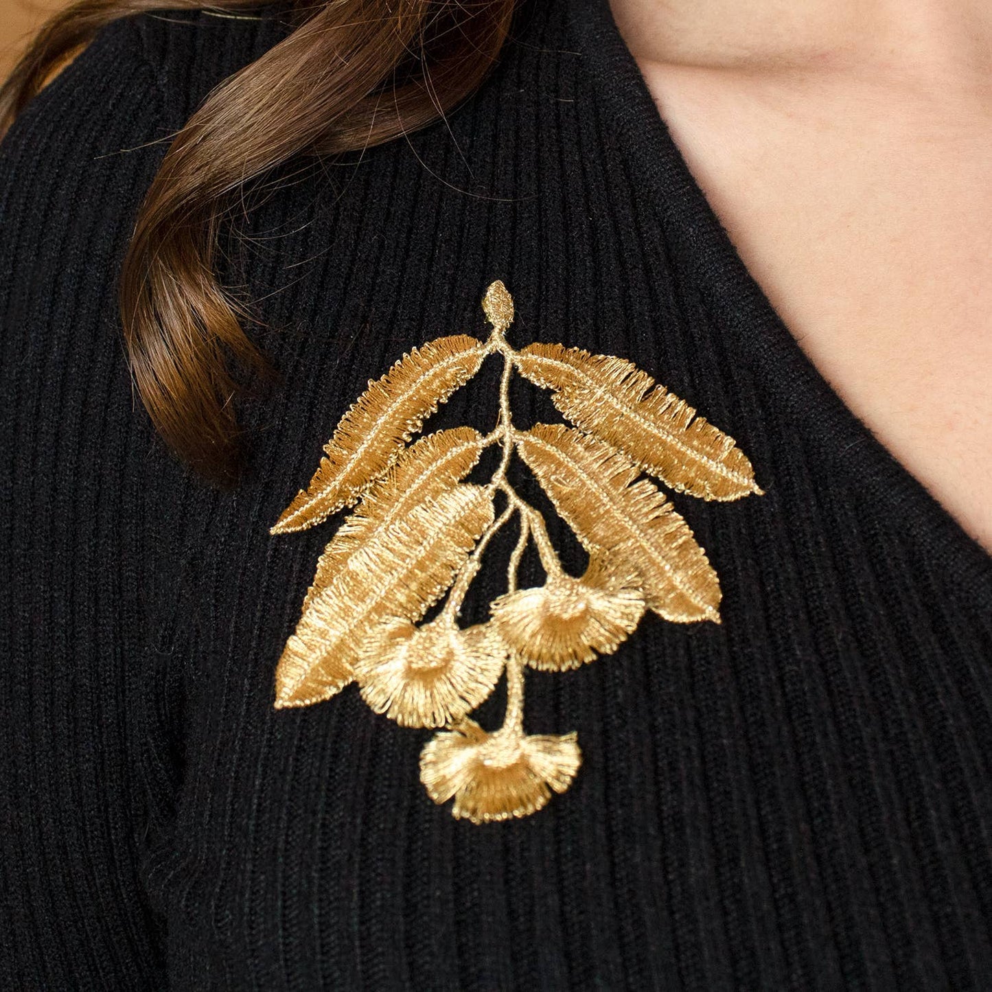 Eucalyptus flowers embroidered brooch