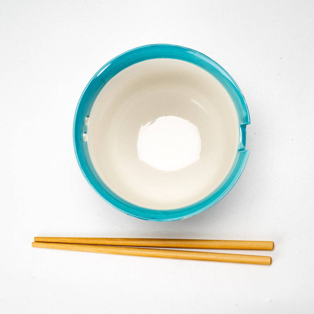18oz 5"D Donburi Bowl With Chopsticks Set Robin