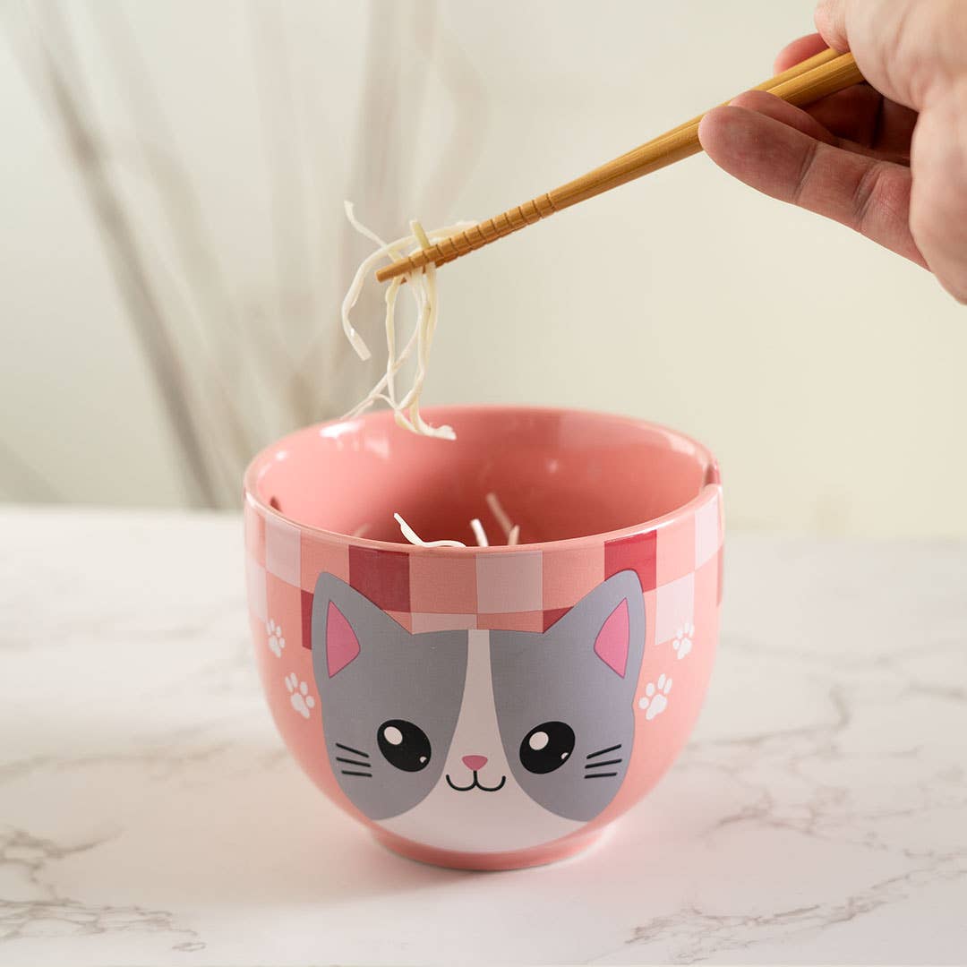 18oz 5"D Donburi Bowl With Chopsticks Set Neko Friends Pink