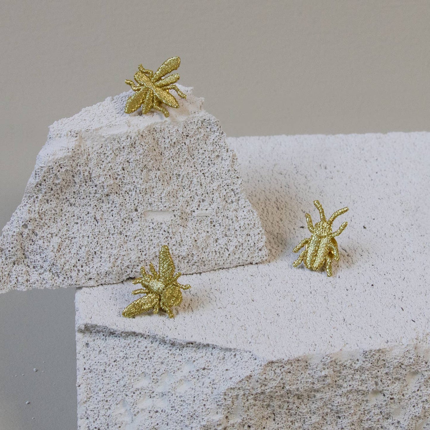 Golden Embroidered Brooches - 3 little Bugs