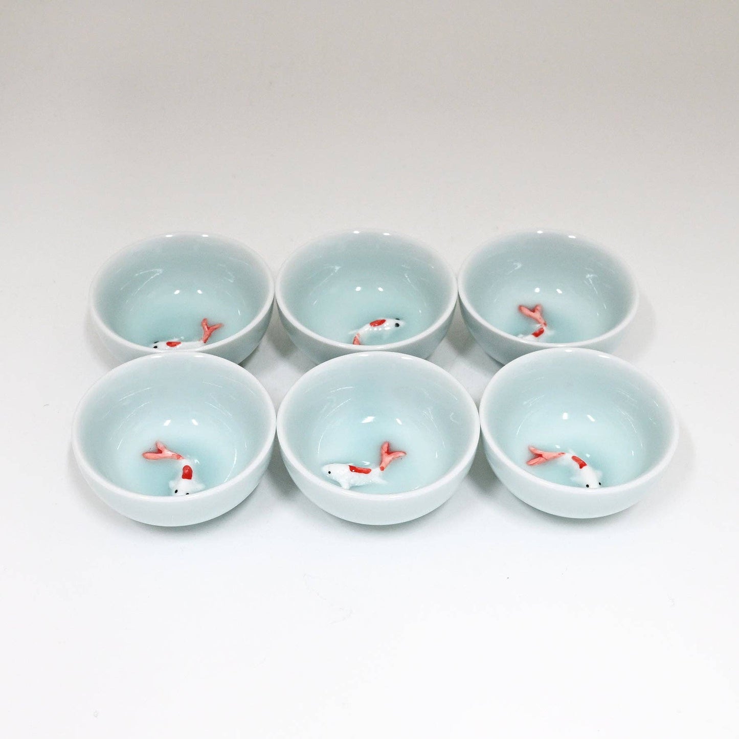 2.5"D Koi Fish Kung Fu Tea Cups 6 Piece Set Sky Blue (1/60)
