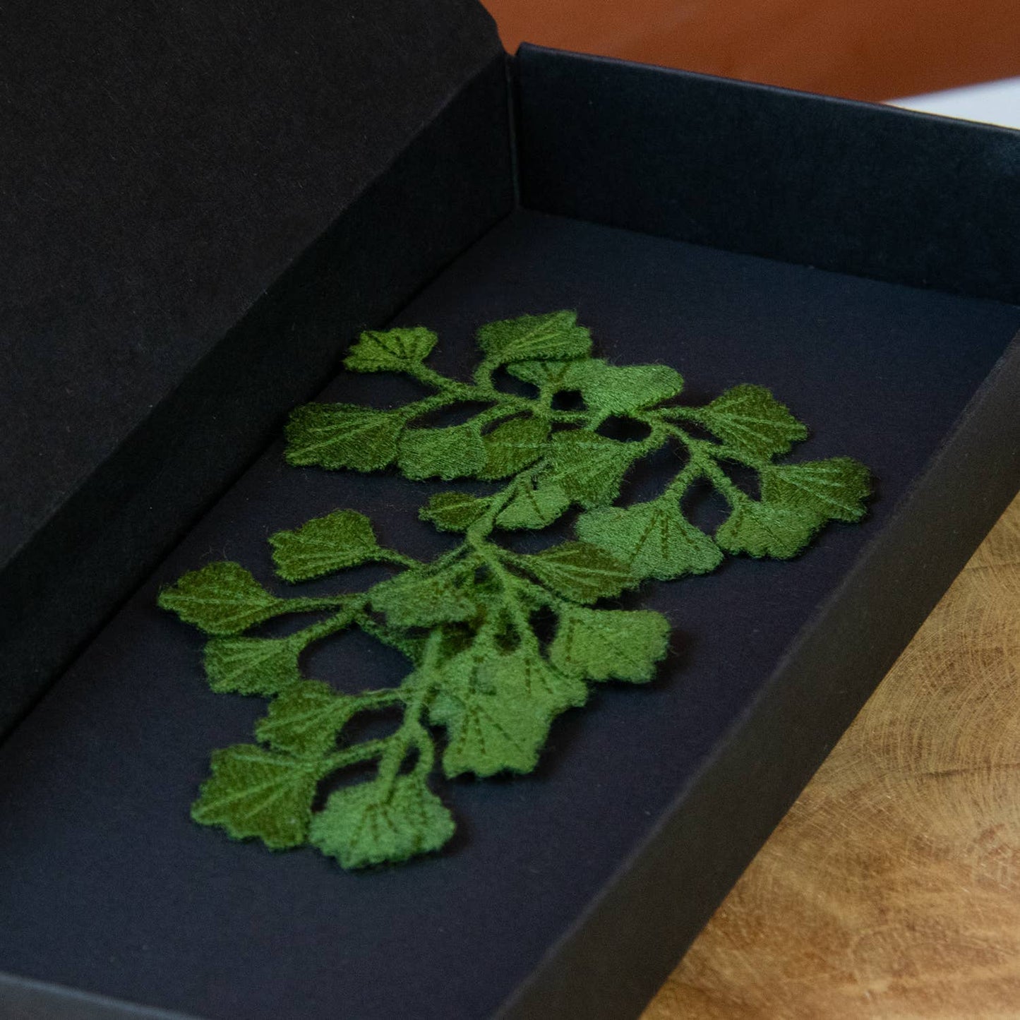 Maidenhair fern embroidered brooch
