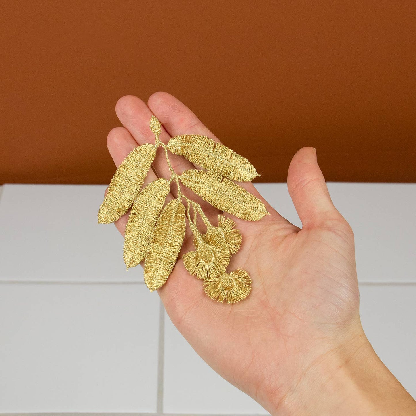 Eucalyptus flowers embroidered brooch