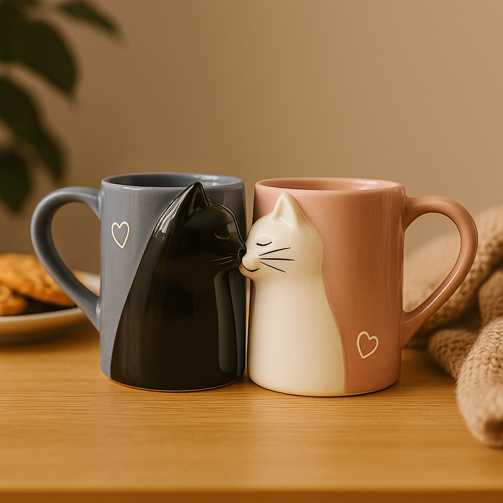 Kissing Cats Ceramic Mug Set