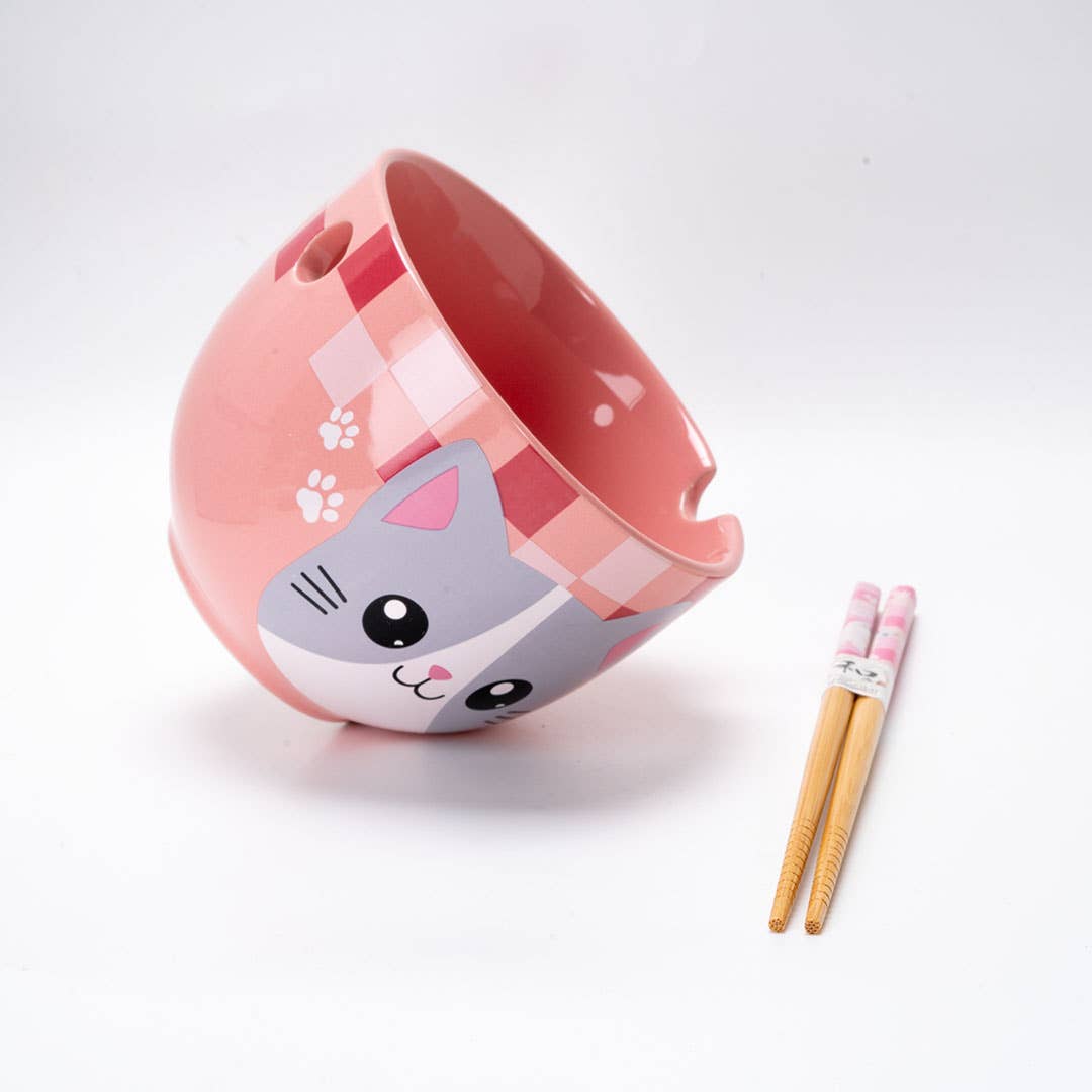 18oz 5"D Donburi Bowl With Chopsticks Set Neko Friends Pink