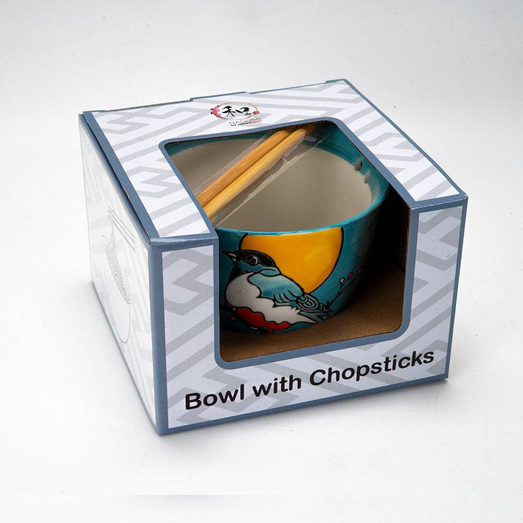 18oz 5"D Donburi Bowl With Chopsticks Set Robin