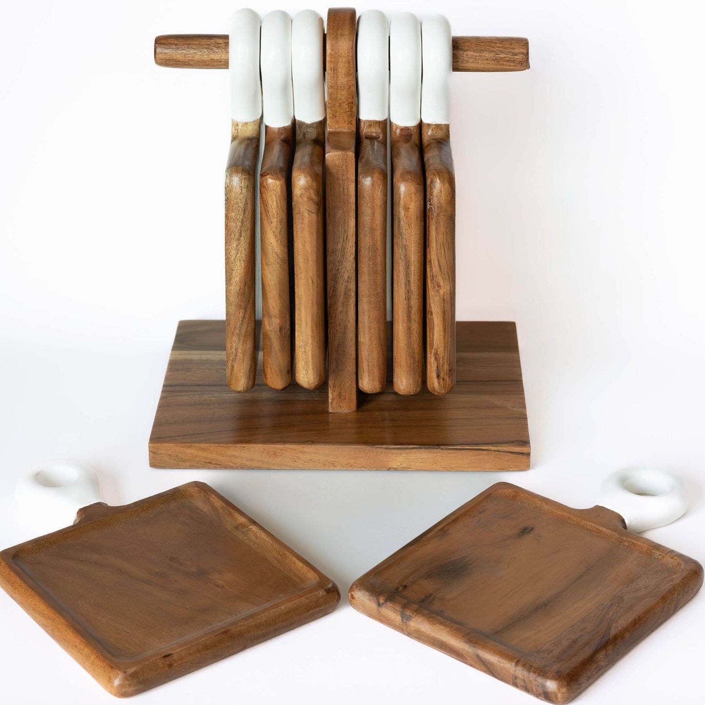 Wood + White Acacia Wood Mini Charcuterie, Set of 8