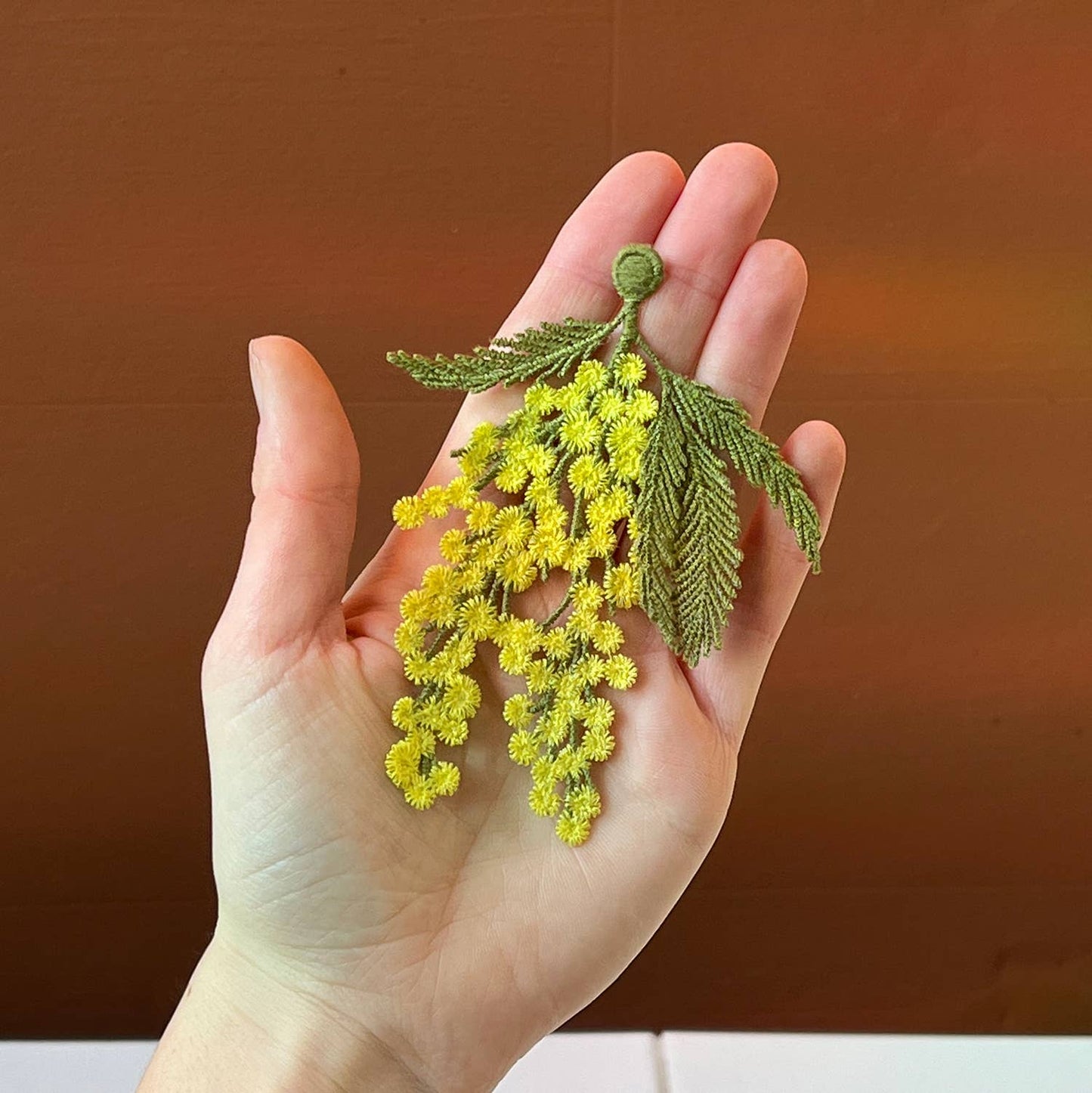 Mimosa flowers embroidered brooch