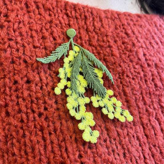 Mimosa flowers embroidered brooch