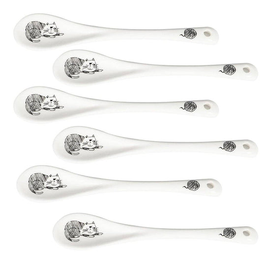 6 Piece Pack 4.75"L Porcelain Tea Spoon Cat Design