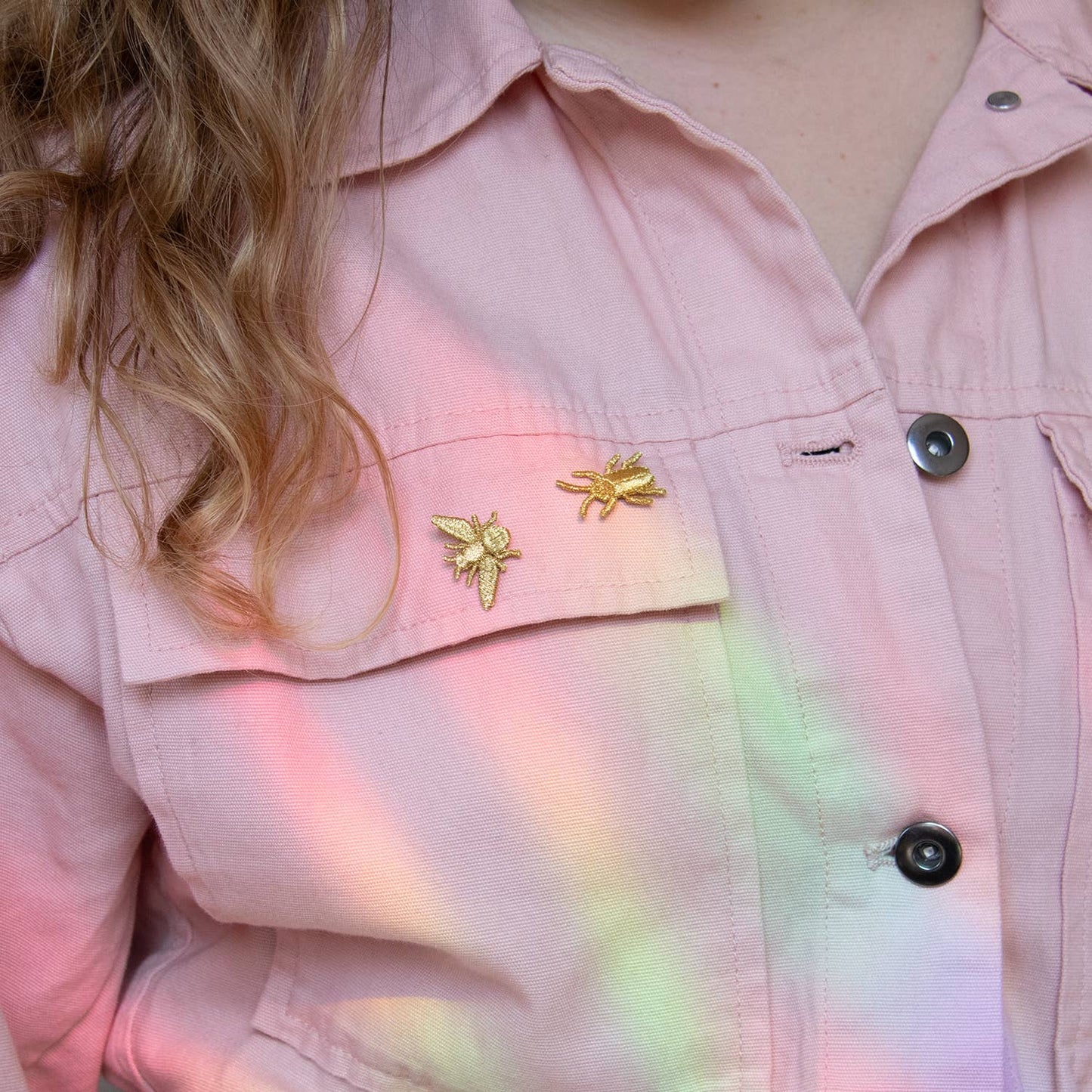 Golden Embroidered Brooches - 3 little Bugs