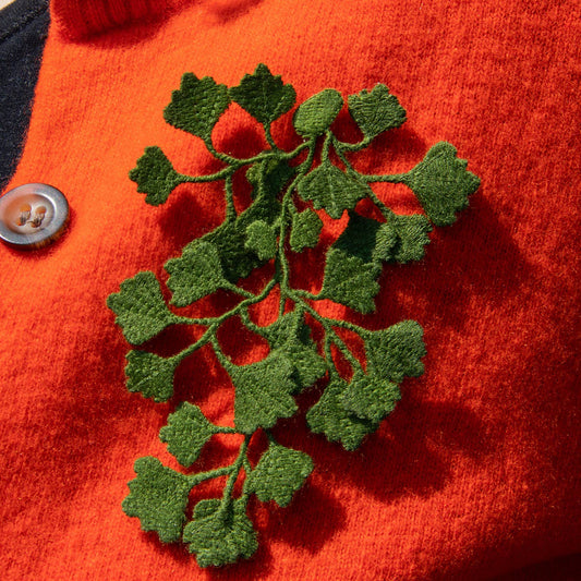 Maidenhair fern embroidered brooch